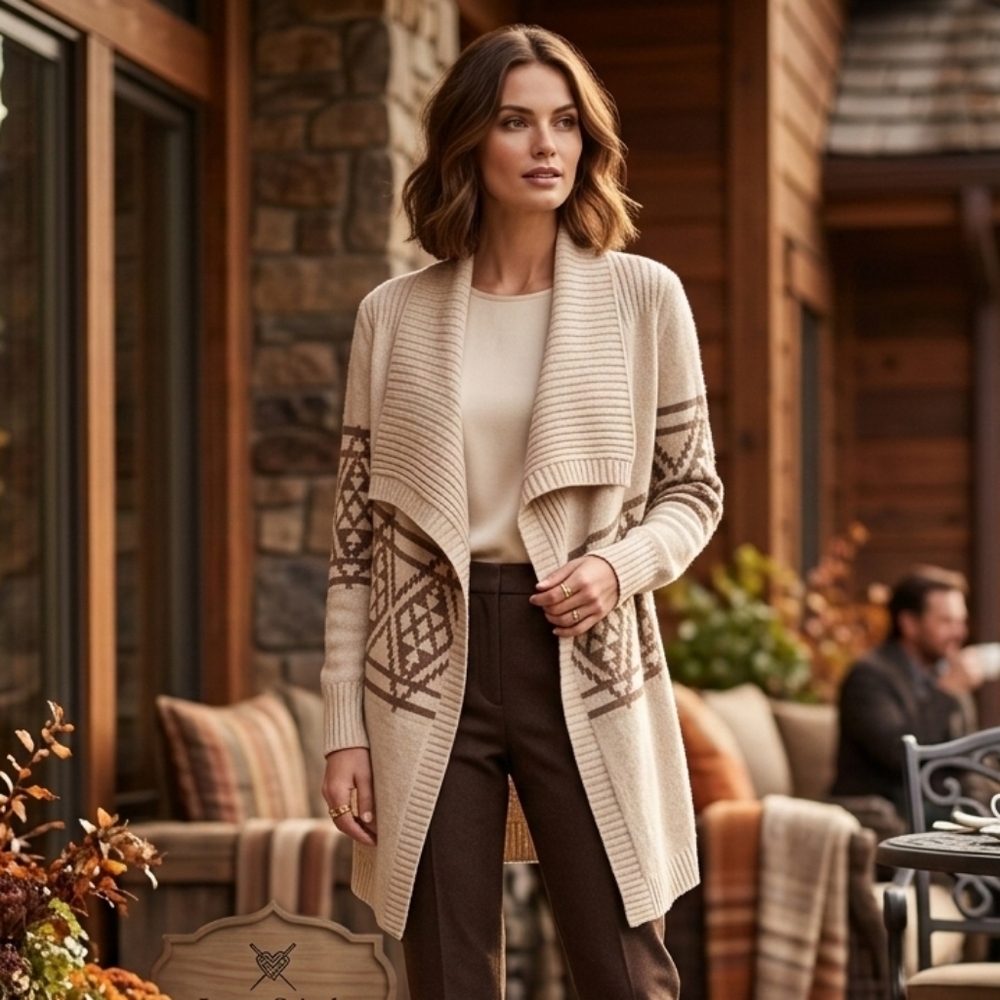 Love Stitch Women's Neutral Cream Southwestern Soft Knit Cardigan Size Medium